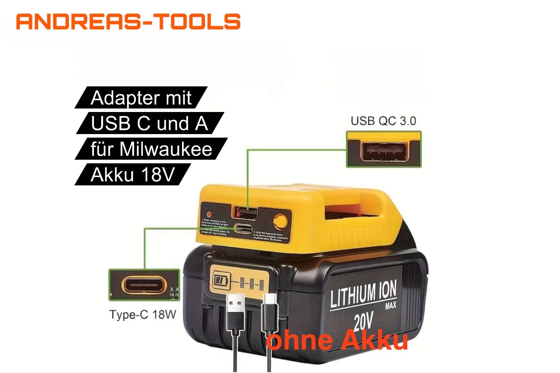 Adattatore USB C-A per batteria Dewalt Li-Ion 18 - 20V - Image 3