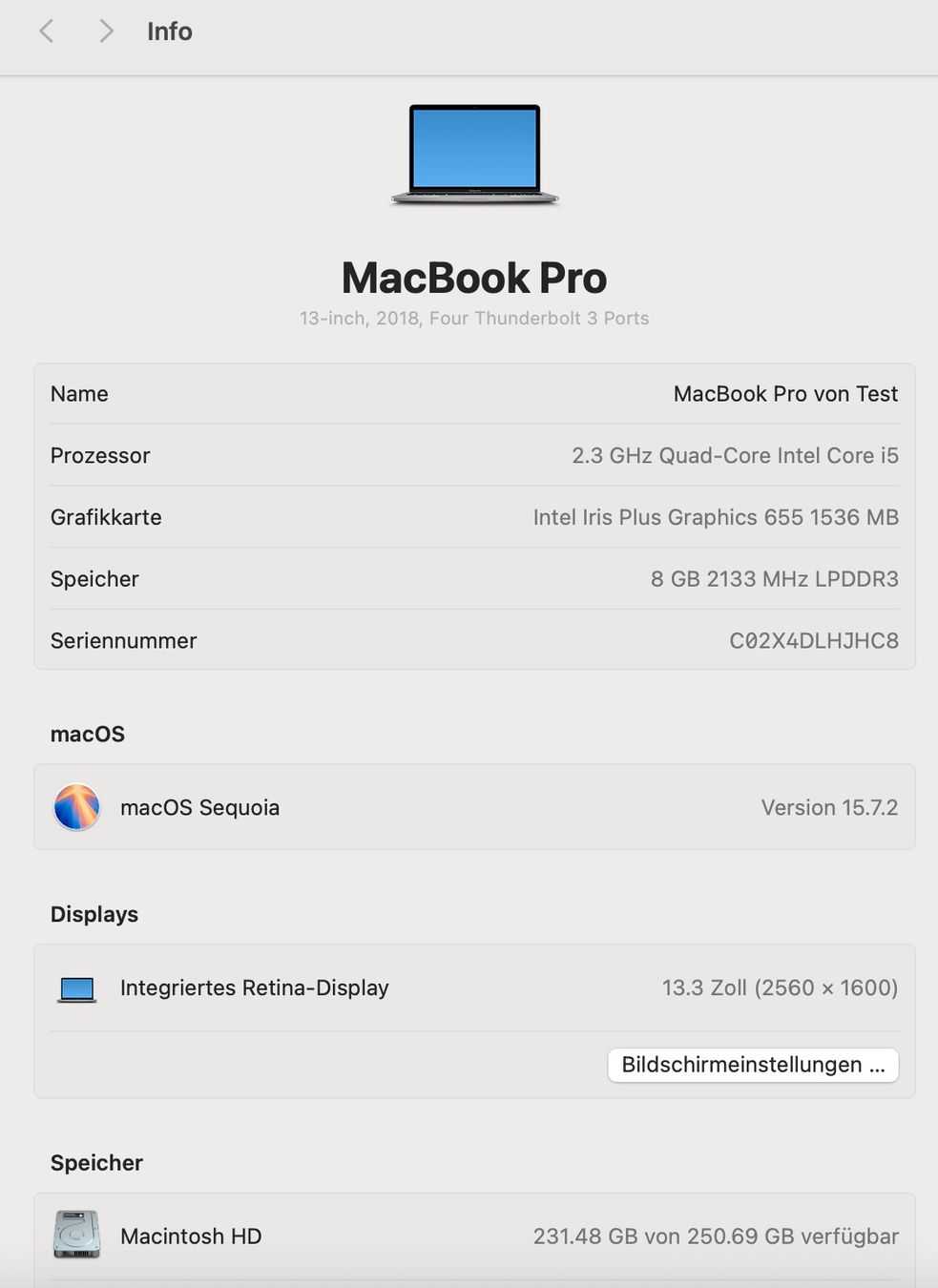 MacBook Pro 13", 2018, i5 Quad-Core, 8 GB di RAM, 250 GB di spazio di archiviazione - Image 3