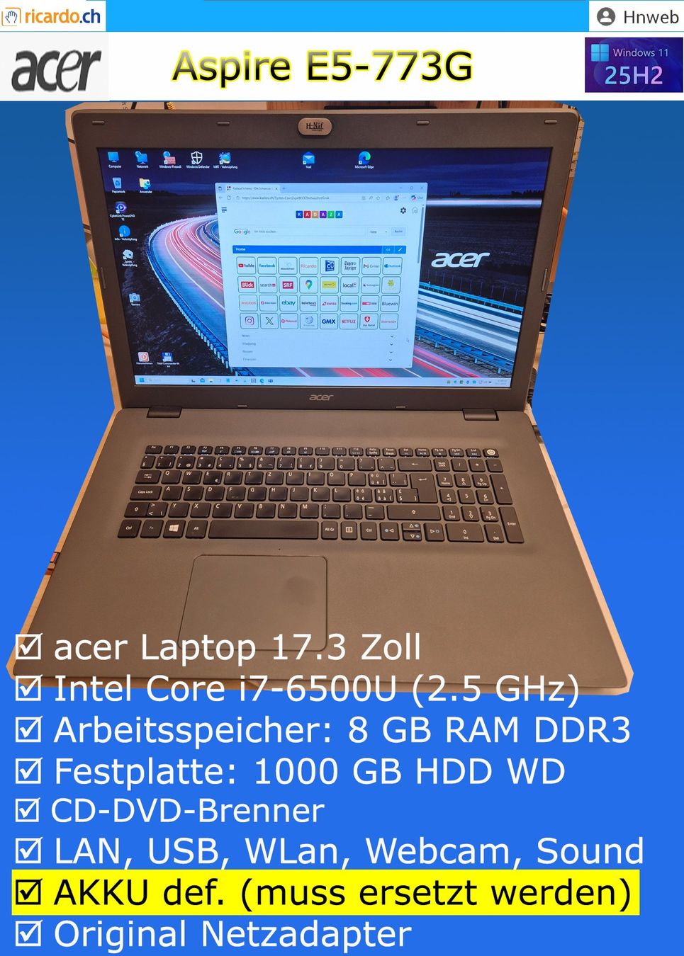 acer Aspire E5-773G, 17.3" Laptop - Image 1