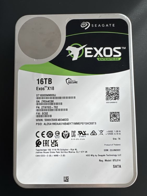 Seagate Exos X18 16TB HDD disco rigido - Ottimo stato!