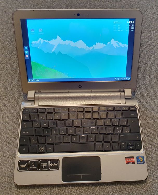 HP Pavilion DM 1, AMD E-350, MX-Linux, batteria OK, con alimentatore