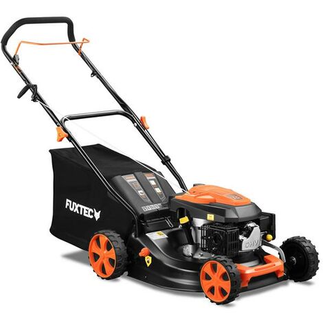 Rasaerba a benzina FUXTEC 3in1 FX-RM4646ECO 3,5 HP / 2,6 kW Larghezza di taglio 46 cm & Regolazione altezza di taglio in 7 livelli Rasaerba a 4 tempi da 25 a 75 mm - Include cesto di raccolta erba da 50 litri, funzione mulching e funzione mulching. Colleg