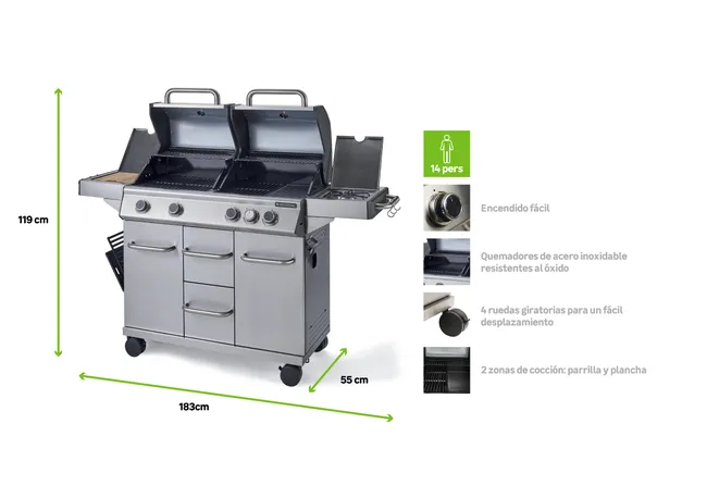 Barbecue a gas NATERIAL Hudson con 4 fuochi e potenza 17 kW