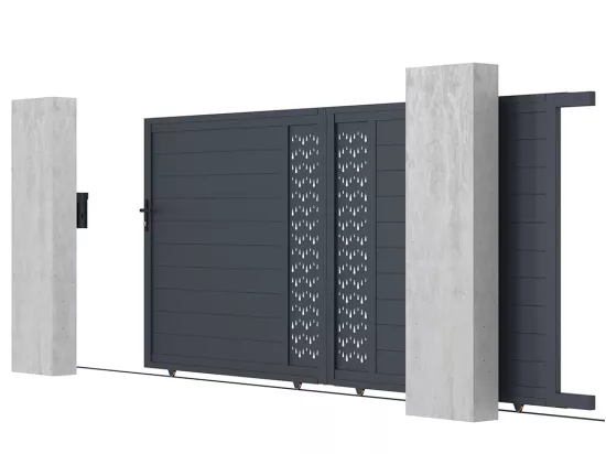 Cancello scorrevole elettrico L416 x H180 cm in alluminio semiforato con motivi Antracite - GREGOR