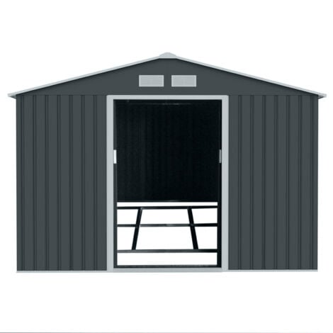 Capanno per attrezzi in metallo HATTORO S200 con telaio a pavimento XL 277 × 191 × 192 cm (L x P x A) 7,3 m³ Tetto a due falde grigio chiaro - Image 2