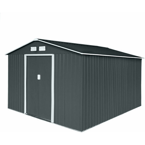 Capanno per attrezzi in metallo HATTORO S300 con telaio a pavimento XXL 277 × 319 × 192 cm (L x P x A) 12,5 m³ tetto a due falde grigio scuro