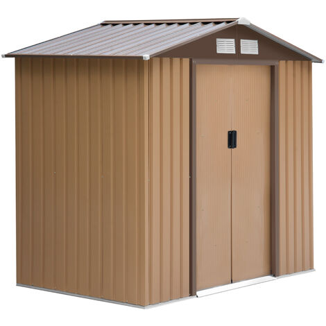 Capanno per attrezzi Outsunny con ante scorrevoli 2,13 x 1,30 x 1,85 cm metallo giallo