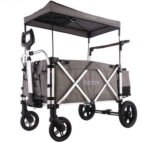Carrello pieghevole FUXTEC in PREMIUM GREY con tetto - carrello per il trasporto della borsa posteriore pieghevole, comoda maniglia di spinta e maniglia pieghevole. Prolunga interna per carrello/scala con cintura a 5 punti - FX-CTL950