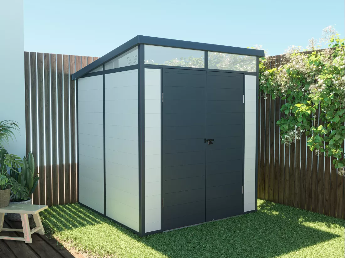 Casetta da giardino in resina grigia 3,65 m² con pavimento - MINARO