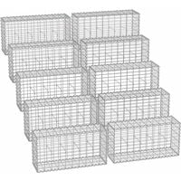 Gabbione, 100 x 50 x 30 cm, set da 10, Gabbione in metallo con rete 5 x 10 cm per muri in pietra, zincato, Gabbione per muri in pietra, Argento GGB053