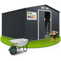 Juskys Capanno per attrezzi in metallo - Capanno per attrezzi Casetta da giardino Casetta da giardino con fondamenta, porta scorrevole e tetto a due falde porta attrezzi - XXL Antracite - 15 m³ - 277 × 319 × 192 cm