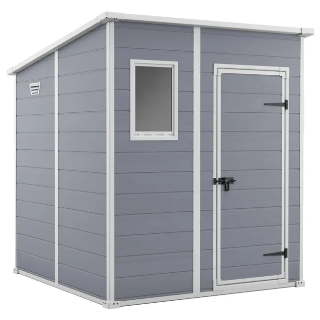 KETER MANOR PENT Casetta da giardino 6x6 EXTERIOR casetta porta oggetti in legno resina 184x185x201 LxPxH cm