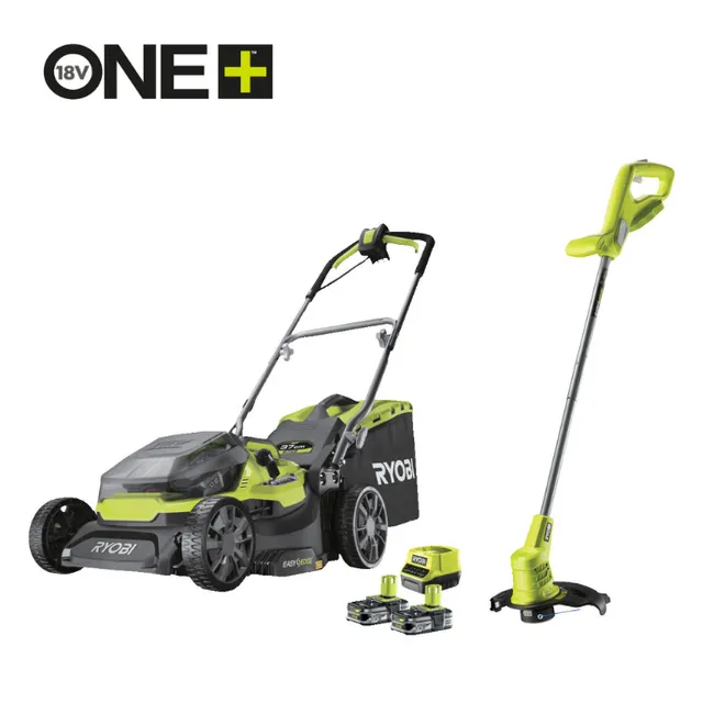 Kit tagliaerba + tagliabordi RYOBI One+, 2x18V, l.37cm, 2 batterie da 5Ah