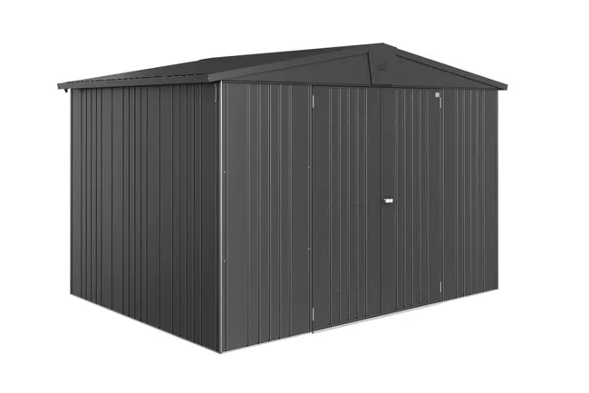 Magazzino Europa in metallo grigio scuro che misura 316x209x228 cm e 7,2 mq