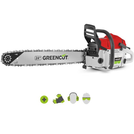 Motosega a benzina 75cc 4,8HP, con motore a benzina 2 tempi, 24 lame, lunghezza taglio 61cm, ideale per abbattere e potare alberi, peso 8,75kg - Greencut GS750X