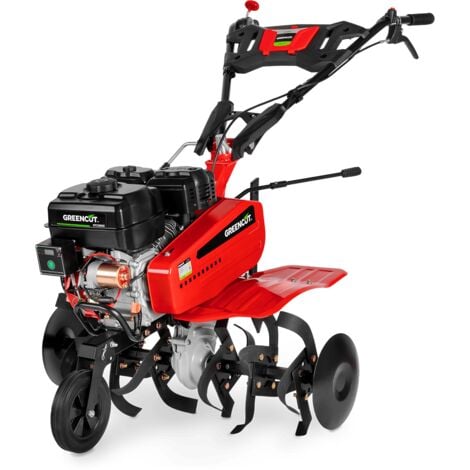 Motozappa con motore a benzina 4 tempi, 212 cc, 7 HP, avviamento elettrico, 3 velocità, larghezza di lavoro 85 cm, profondità di lavoro 35 cm, manubrio regolabile in 3 posizioni - Greencut GTC300XE