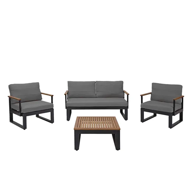 NATERIAL - Set di mobili da giardino ORIS - 4 persone - Alluminio - Eucalipto - Grigio