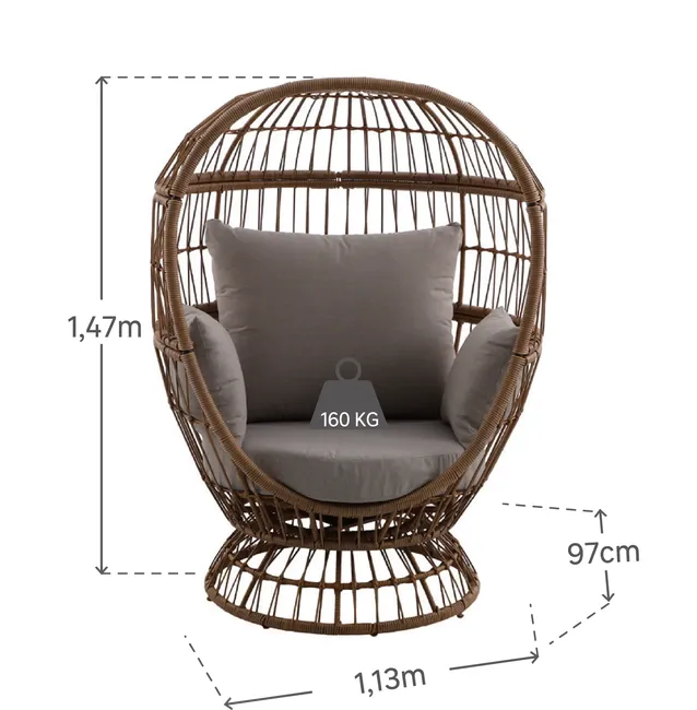 NATERIAL Sedia da giardino Juno in acciaio e rattan beige