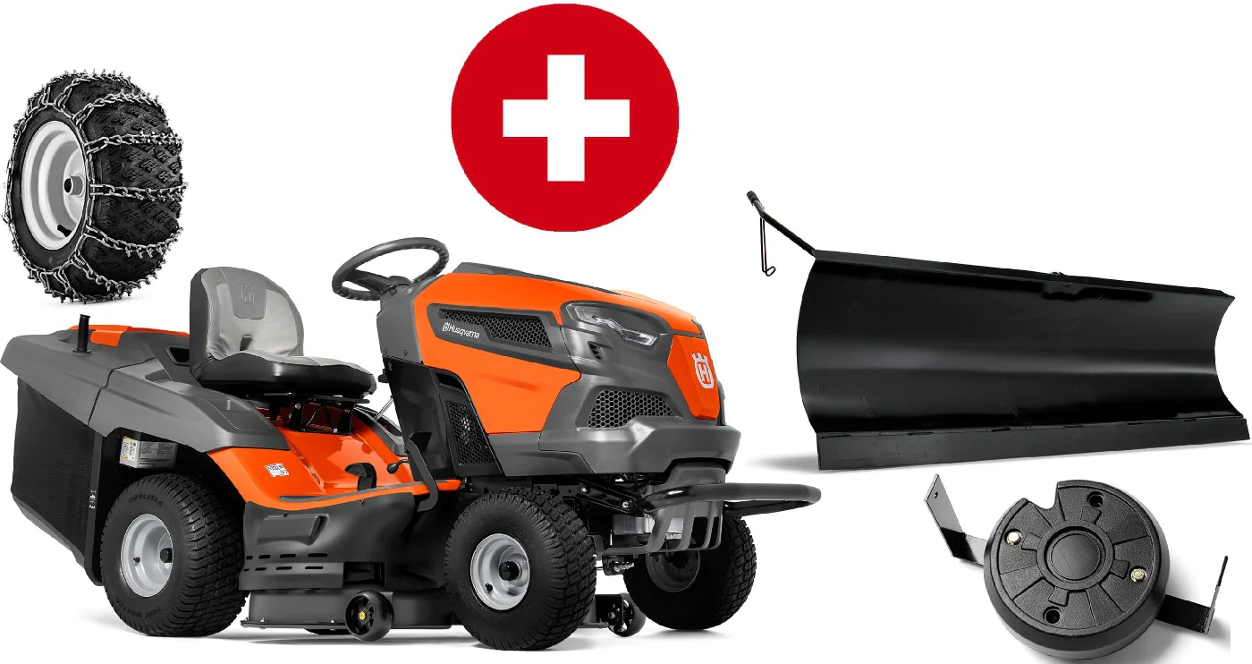 Pacchetto invernale per trattorino rasaerba Husqvarna TC 238TX con lama da neve, fascia elastica, zavorra e catene da neve - modello 2023