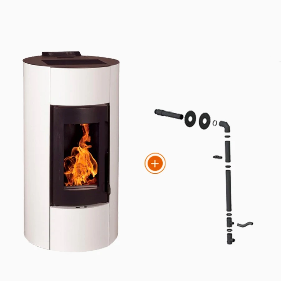 Pack promozionale: Stufa a Pellet EMAFLAM NALA 9 kW Bianca Impermeabile + Kit Ventosa