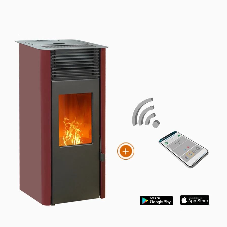 Pack promozionale: Stufa a pellet impermeabile Bordeaux EMAFLAM REVA 9 kW + WiFi Box gratuito