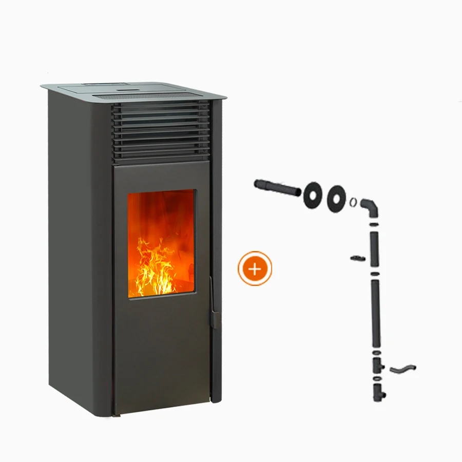 Pack promozionale: Stufa a Pellet Impermeabile Connessa EMAFLAM REVA 9 kW Nera + Kit Ventosa