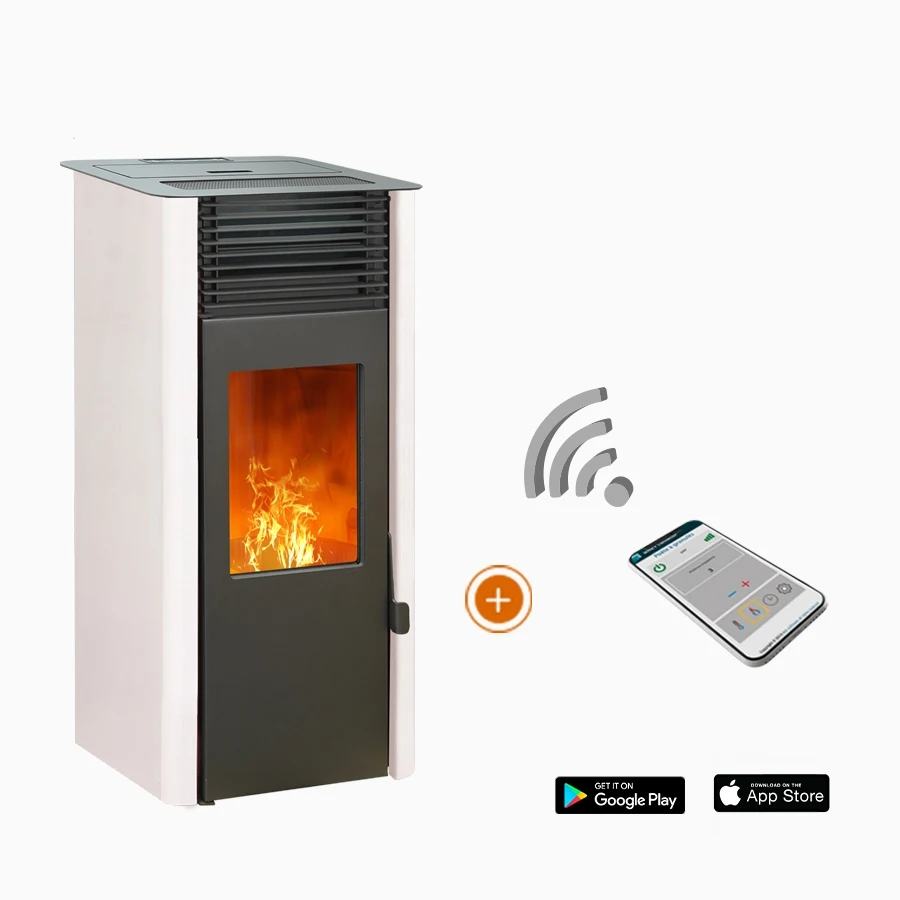 Pack promozionale: Stufa a Pellet Impermeabile EMAFLAM REVA 9 kW Bianca + Box Wifi Gratuito