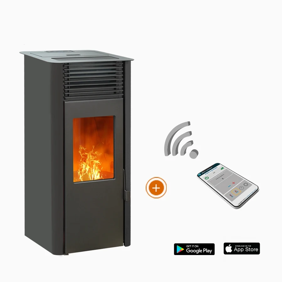 Pack promozionale: Stufa a pellet impermeabile EMAFLAM REVA 9 kW Nera + Box WiFi gratuito
