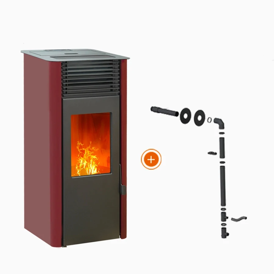 Pack promozionale: Stufa a Pellet Stagna Connessa EMAFLAM REVA 9 kW Bordeaux + Kit Ventose