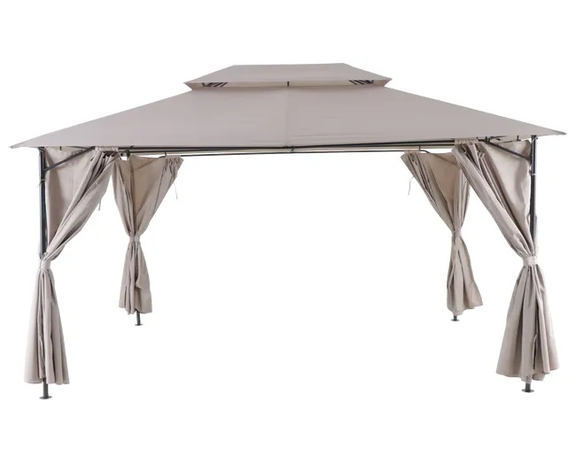 Padiglione da giardino Oxis 403x300x270 cm con tende in Naterial tortora