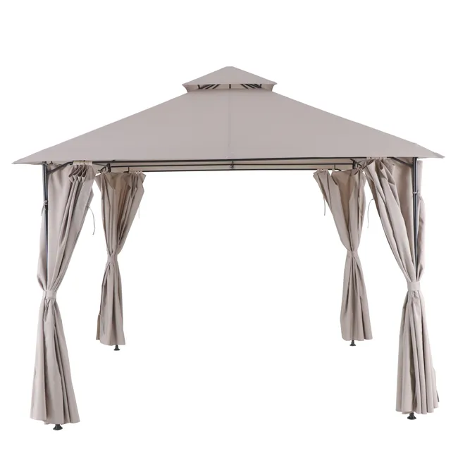 Padiglione da giardino Oxis298x301x280 cm con tende in Naterial tortora
