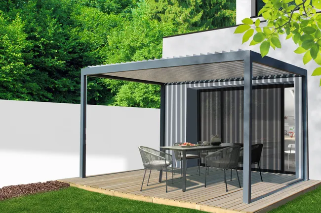 Pergola bioclimatica autoportante in alluminio Caleta grigia 413x308 cm