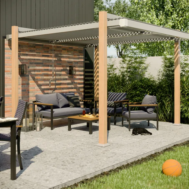 Pergola in alluminio effetto legno NATERIAL Odyssea 320x358 cm