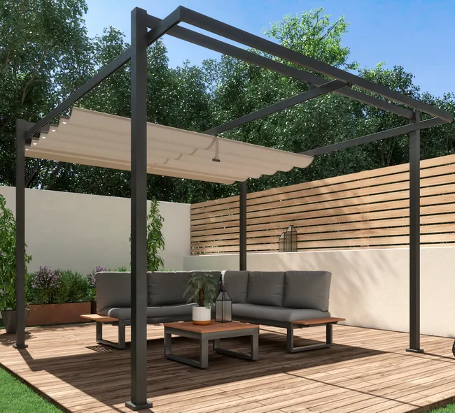 Pergola NATERIAL Equinox in acciaio antracite e alluminio 320x358 cm