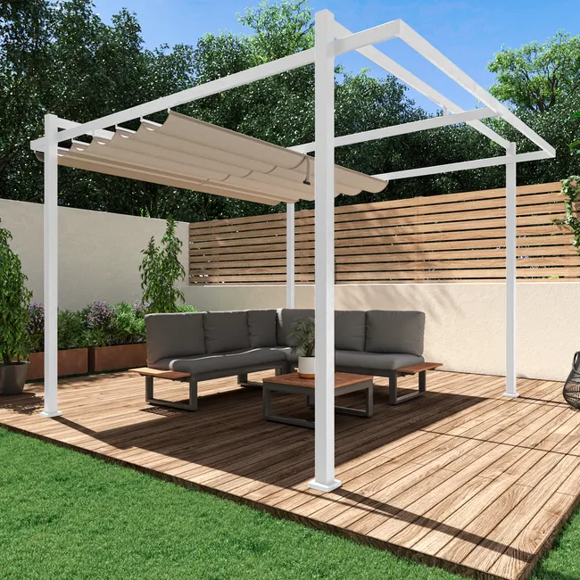 Pergola NATERIAL Equinox in acciaio tortora e alluminio 320x358 cm