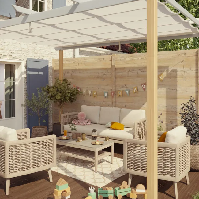 Pergola Omega Naterial in acciaio 282x400 cm simil legno