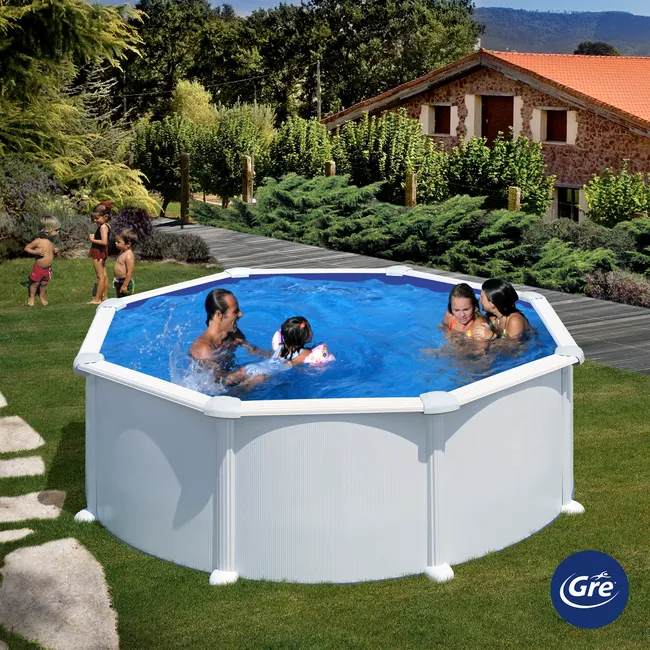 Piscina fuoriterra smontabile rotonda GRE in acciaio bianco Ø 3,5 x 1,32 m