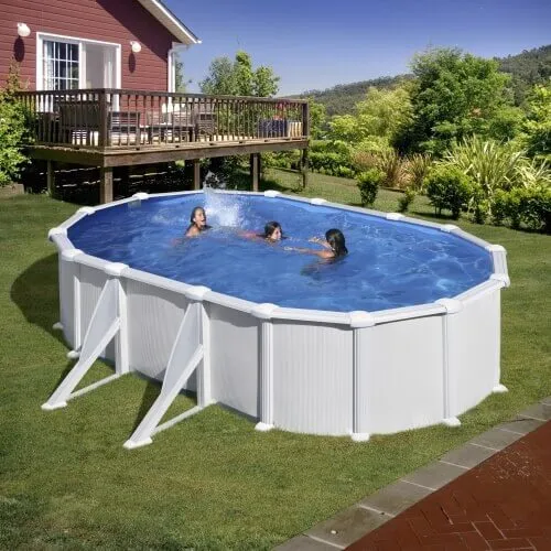 Piscina ovale in acciaio 5,27 m x 3,27 m x H: 1,32 m - Depurazione sabbia - Rinforzi visibili