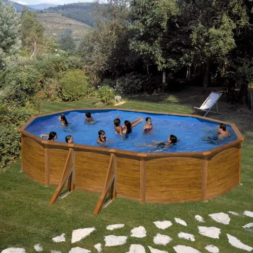 Piscina ovale rimovibile in acciaio GRE simil legno 5 x 3 x 1,2 m