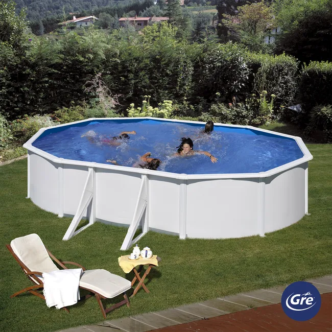 Piscina ovale smontabile GRE in acciaio bianco 6,10 x 3,75 x 1,20 m