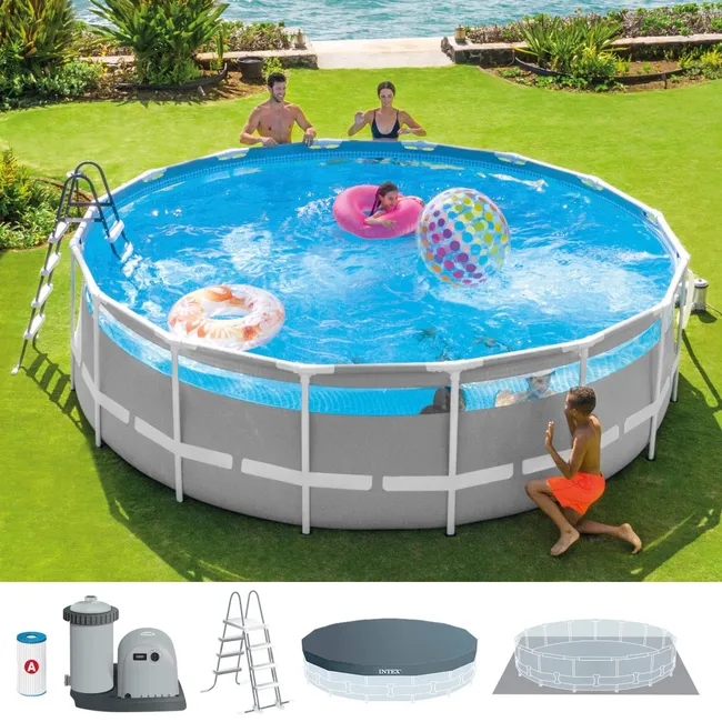Piscina removibile INTEX Prism Frame Clearview + filtro a cartuccia con finestra panoramica