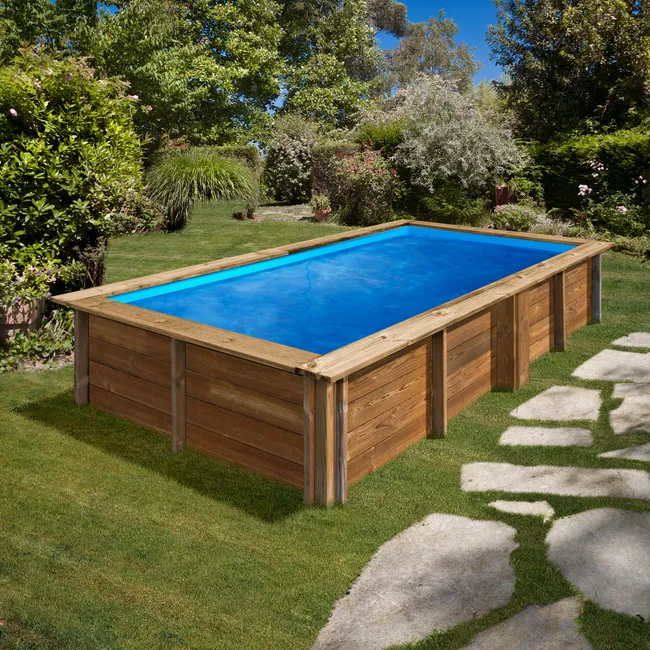 Piscina rimovibile GRE rettangolare in legno 3,75 x 2 x 0,68 m