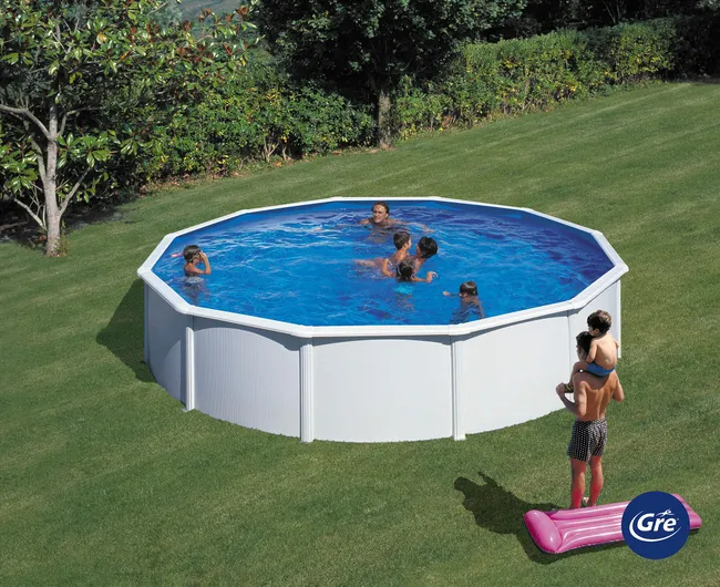 Piscina rimovibile rotonda in acciaio bianco GRE Ø 5,5 x 1,2 m