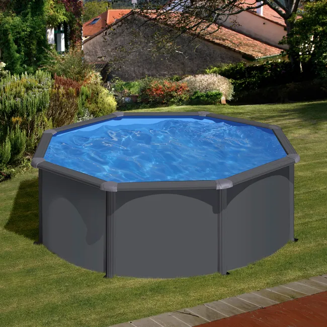 Piscina rotonda rimovibile GRE in simil acciaio antracite Ø 3 x 1,2 m