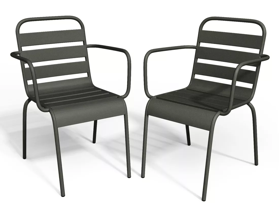 Poltrona da giardino impilabile in metallo antracite - Set di 2 - MIRMANDE