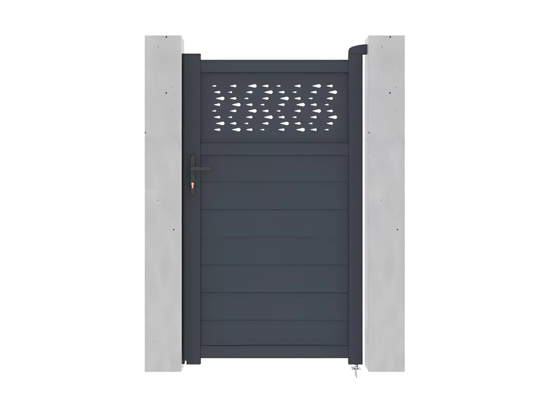 Porta a libro L103 x H182 cm in alluminio semiforato con motivi Antracite - BAZIO