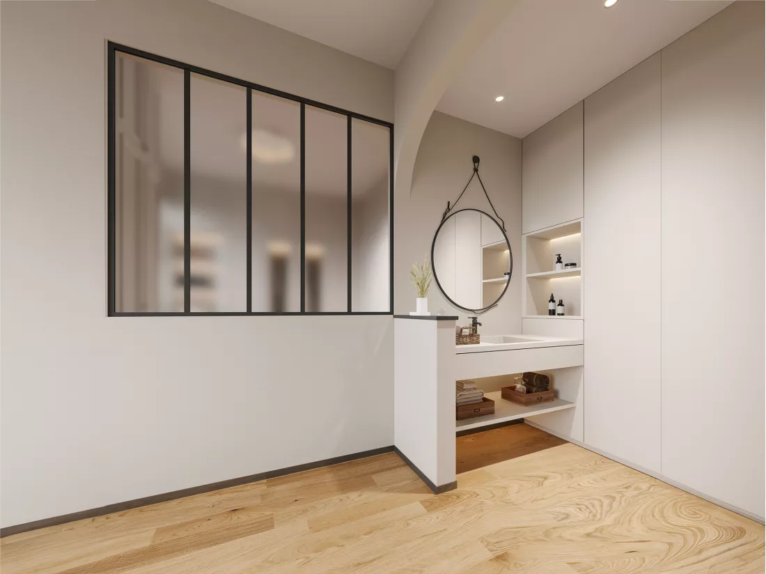 Porta a vetro Atelier 150 x 130 cm in Alluminio Vetro satinato nero - BAYVIEW