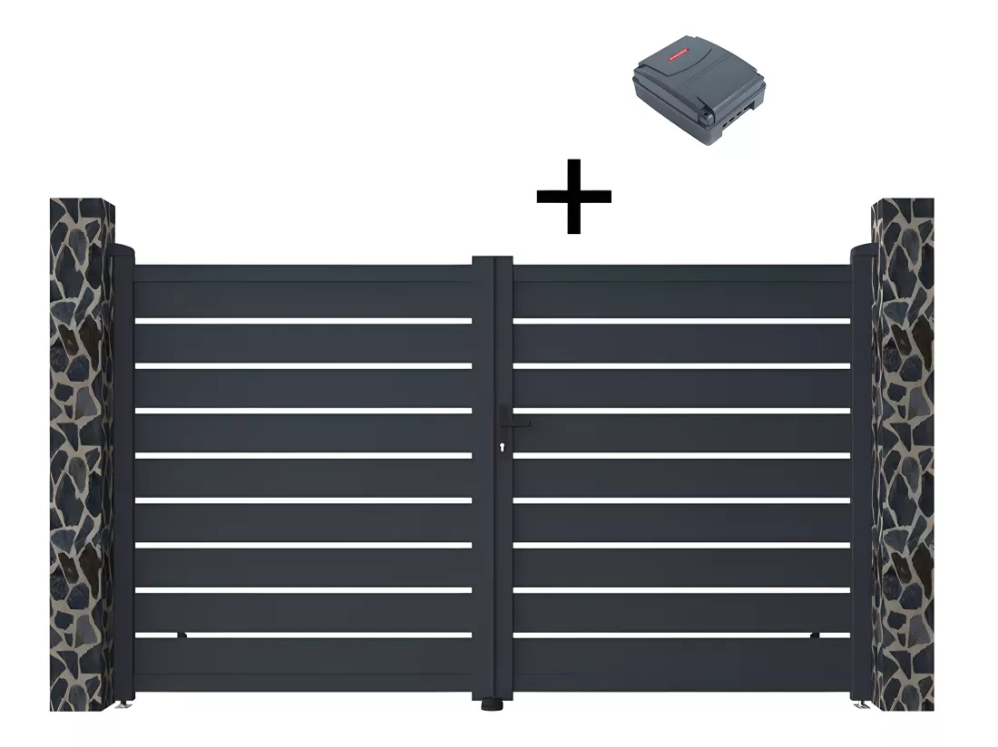 Porta battente elettrica in alluminio forato L305 x H183 cm antracite PRIMO