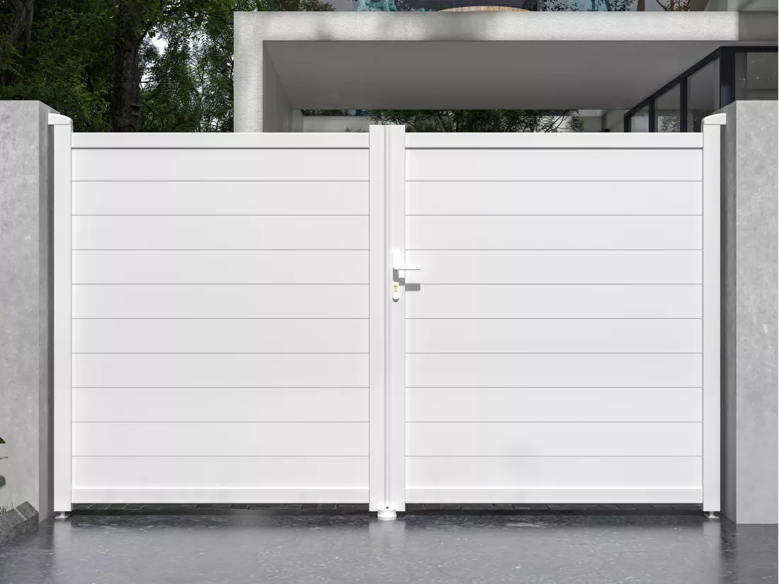 Porta battente elettrica L305 x H181 cm Alluminio massiccio Bianco - NAZARIO