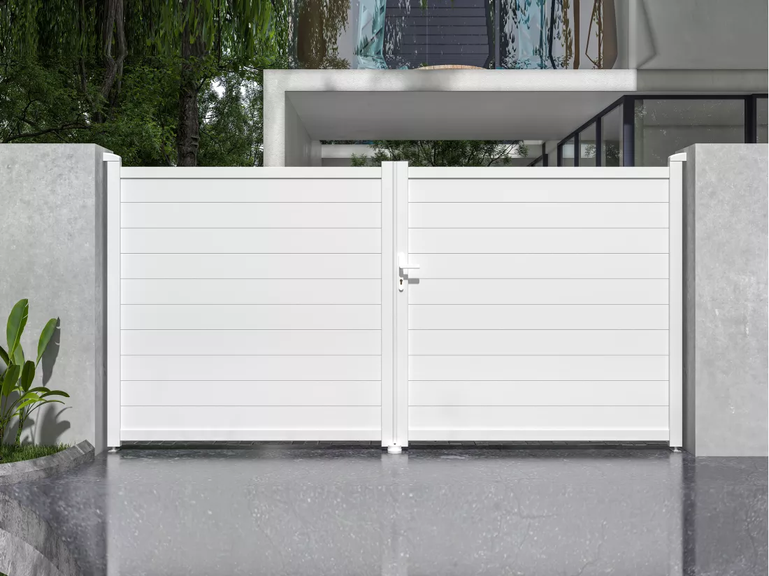 Porta battente elettrica L355 x H181 cm Alluminio massiccio Bianco - NAZARIO
